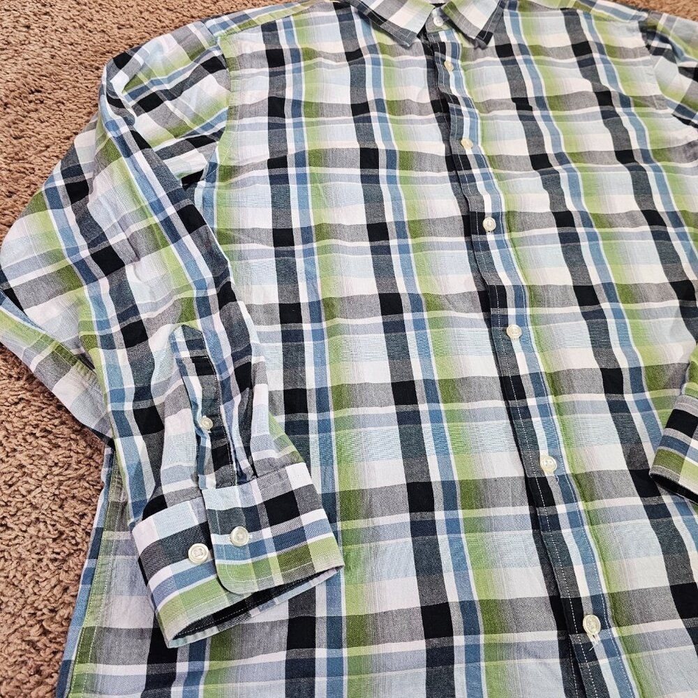 Banana Republic Button Up Shirt Mens XL Green Plaid Long Sleeve Cotton - Picture 5 of 8